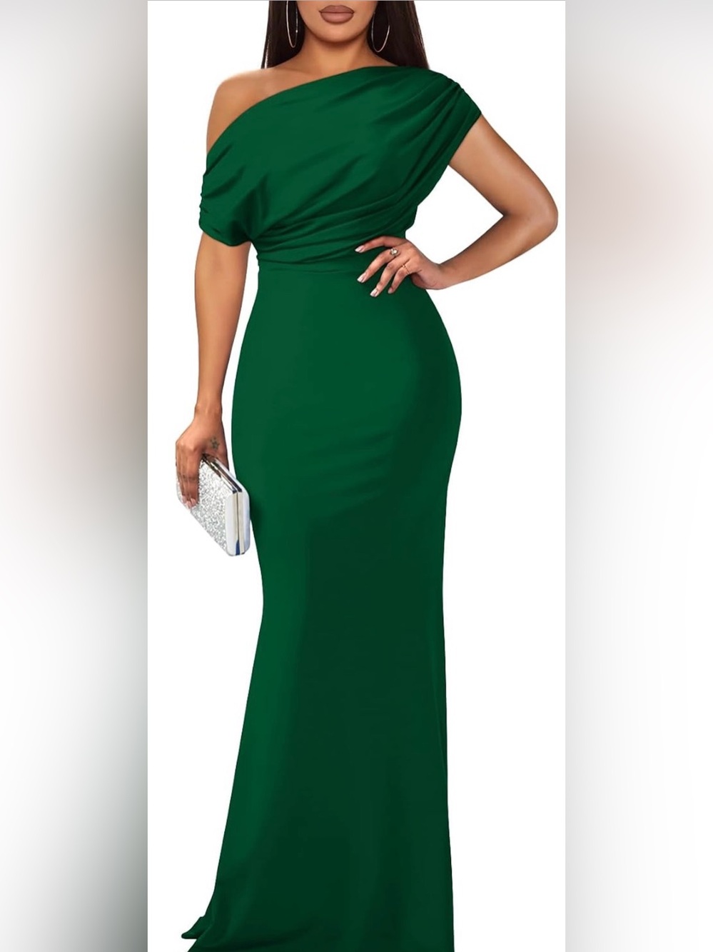 Off-Shoulder Emerald Green Evening Gown
